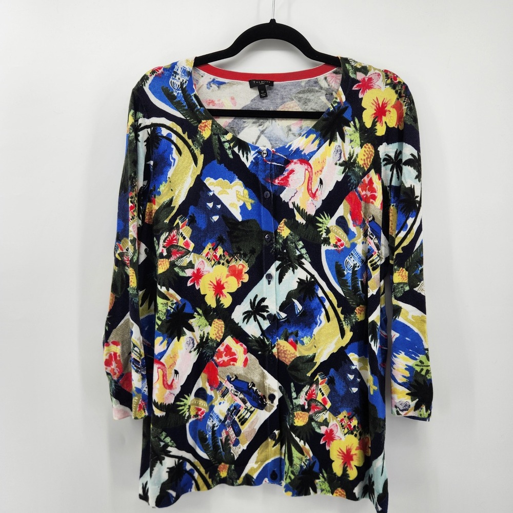Talbots Woman‎ 1X Tropical Floral Print 3/4 Sleeve Button Up Cardigan
